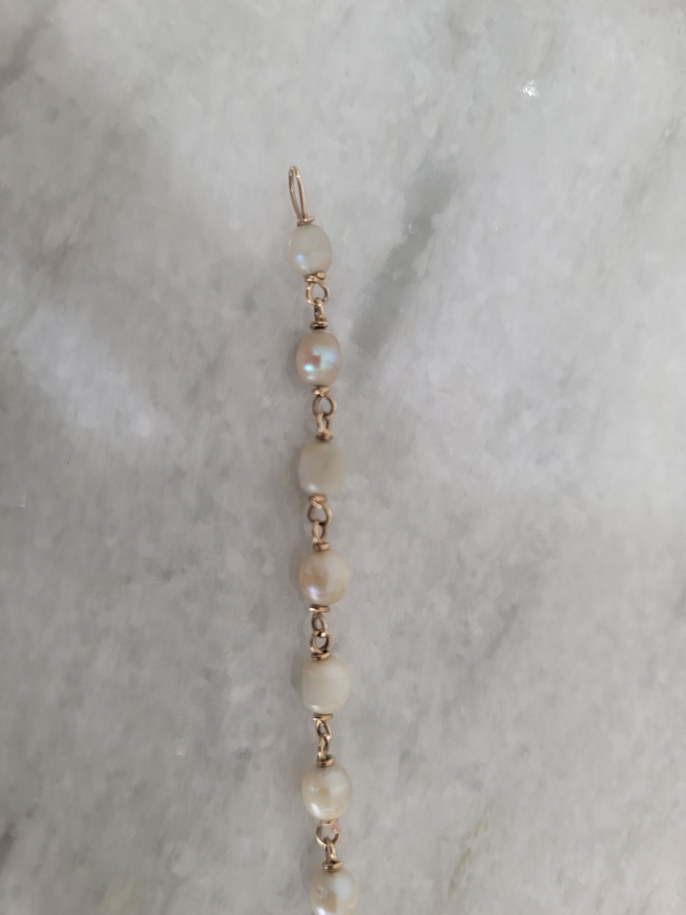 14KT Gold Delicate Pearl Chain Bracelet - Gold and Cream - Picture 2 of 5